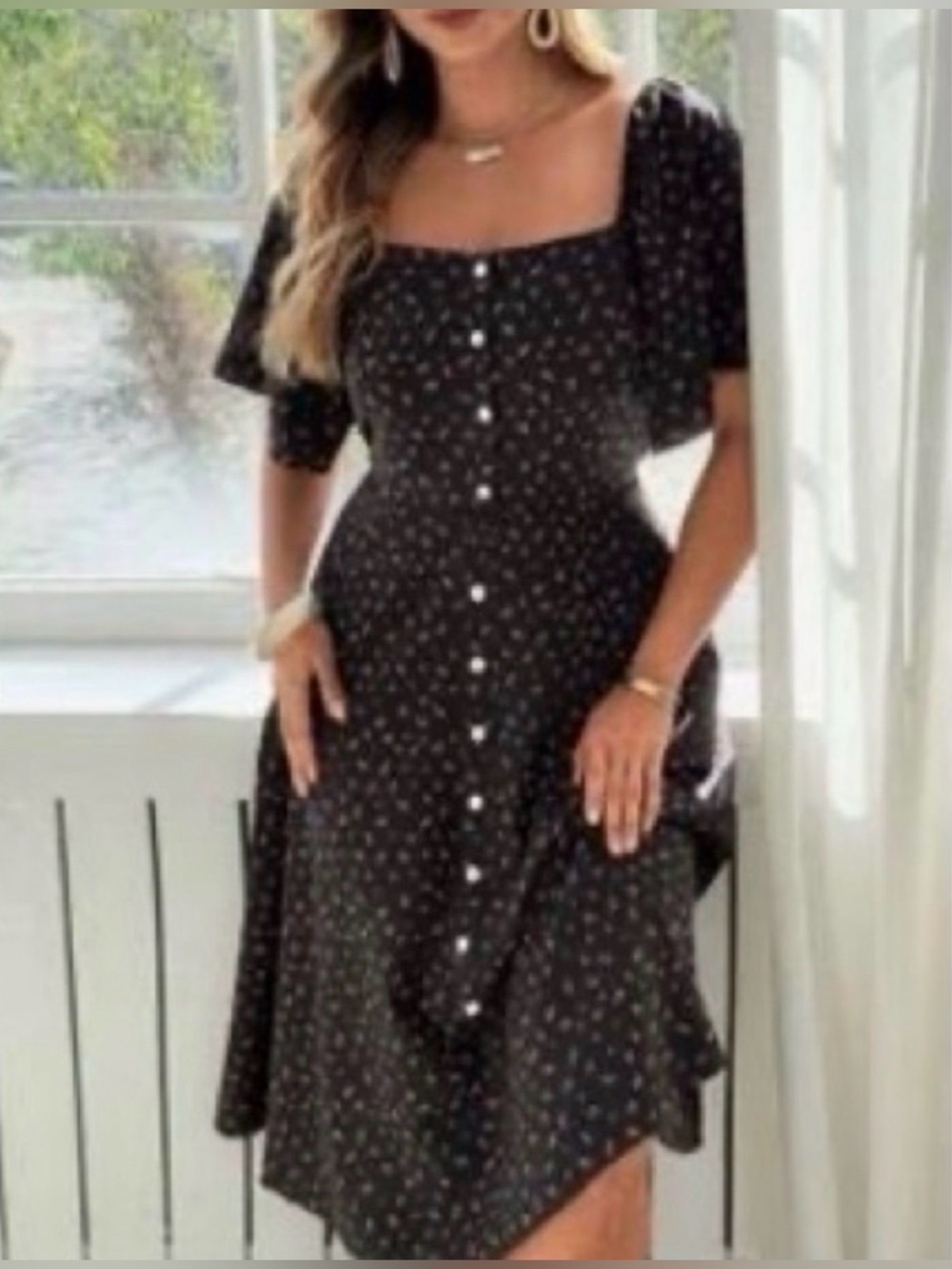 NWOT Classic Black Floral Button-Front Midi Dress. Size 3X.